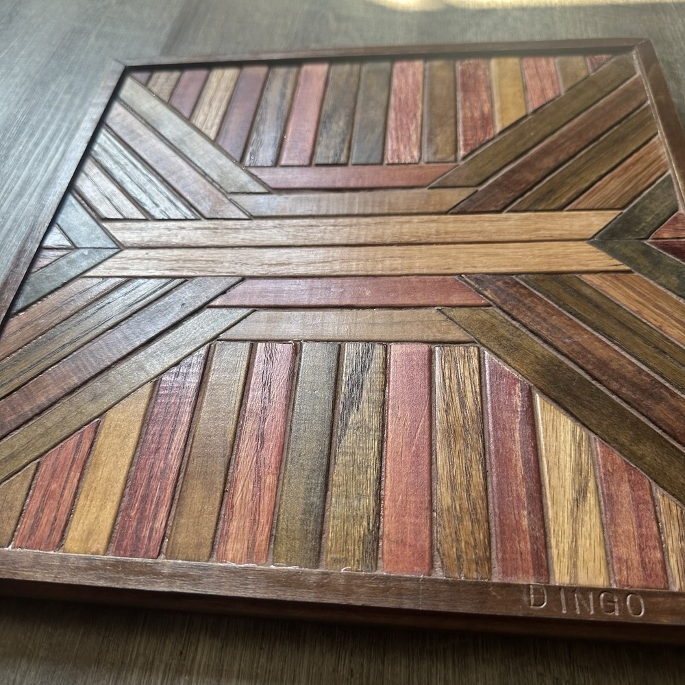 Wooden Geometric Mosaic Wall Art 12.5x12.5" Grey, Brown Multicolor Abstract Deco - Picture 3 of 6